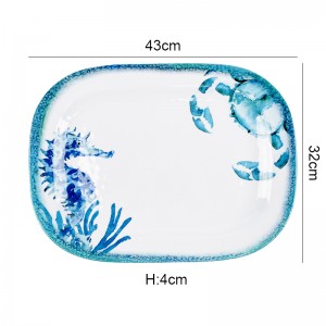 Custom printed ocean design rectangular hard plastic large tray melamine food serving trays