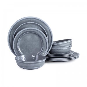 Modern Style Gray Color Stackable Melamine Plate Set Melamine Bowl Set 12pc Dinnerware Sets Melamine