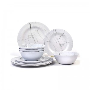 Modern Marble texture design plastic tableware durable anti-fall melamine dinner set  restaurant hotel home use