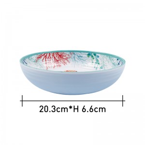 8inch Round shape customized printing Melamine Ocean Series Bowl fish coral Design melamine Decorative Bowl