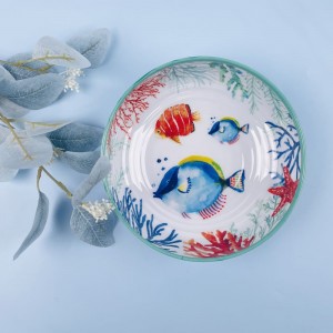 8inch Round shape customized printing Melamine Ocean Series Bowl fish coral Design melamine Decorative Bowl