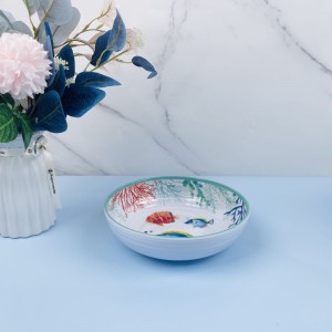 8inch Round shape customized printing Melamine Ocean Series Bowl fish coral Design melamine Decorative Bowl