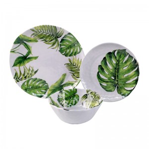 Home Plastic Green Leaf Design Modern Elegant Simple Melamine Plates and Bowls Customizable Sets