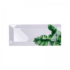 Melamine Rectangle Large Size Serving Tray New Green Leaf Design Printing Hard Melamine Plastic Tray