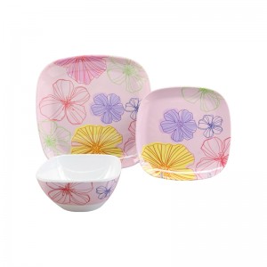 Wholesale Heat Resistant Pink flower Pattern Custom Logo Unbreakable Melamine Dinnerware Sets Plastic