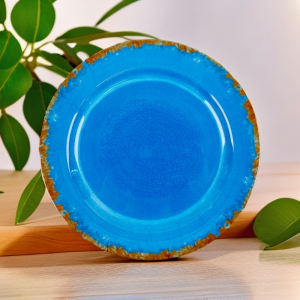 Wholesale unbreakable light blue melamine rustic plate dinnerware food grade daily use