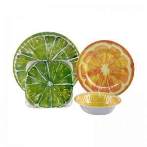 Fabrîqeya firoşgeh a Durable and Dishwasher Safe Summer Fruit Pattern 8 Inch Melamine Dinnerware Dessert Salad Dishes Plates Set