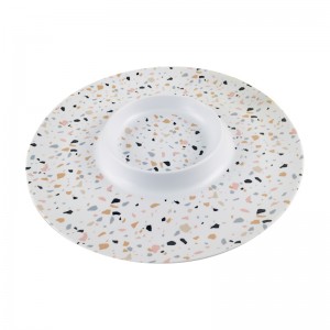 Super practical Irregular melamine serving chip dip tray Restaurant household white plastic melamine round chip and dip tray