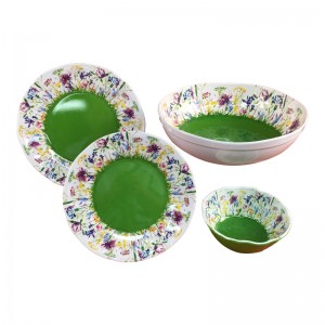 Custom 4 piece set of Milamine plates and bowls with floral design