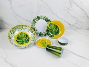 Factory Direct Sale Melamine Plates  Kitchen Banana Leaf Design Dinner Plates Custom Pattern Dishwasher Safety Serving Plate