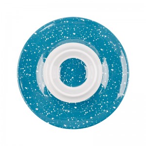 16 Inch Heavy Melamine Glossy Round Chip Dip Tray With Blue Design