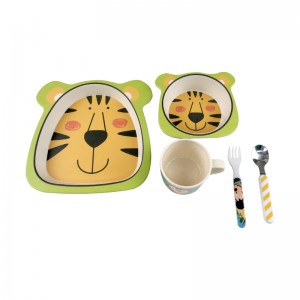 Cute design tiger pattern bamboo fiber tableware kid dinner dinnerware dish set