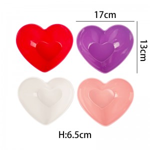 Colorful break-resistant cute melamine bowl durable heart shape plastic bowls