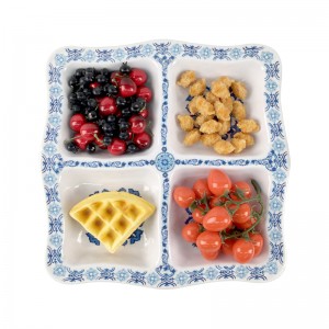 High quality 4 Compartments dishes rectangle melamine plastic divided sauce plate plates