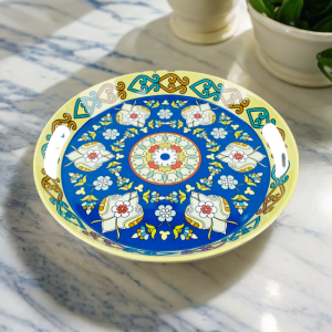 Plastic Tableware Unique Round Melamine Serving Tray With Handle