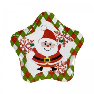 Plastic Melamine Pentagram Star Shaped Christmas Santa Dish Plate For Table Decor