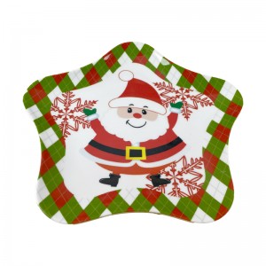 Plastic Melamine Pentagram Star Shaped Christmas Santa Dish Plate For Table Decor