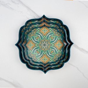 Bohemian Style Plastic Tray Custom Modern Restaurant Large Plastic Platters  blue Green Food grade Melamine Serving Tray