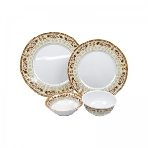 New Design China Assiette Melamine Gold Decal Dishes 16Pcs Dinner Set Melamine Fine Dinnerware