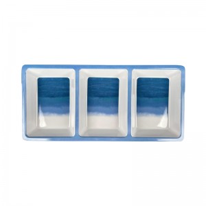 Blue Sky Design Melamine White 3 Compartments Divided Dipping Sauce Dish Rectangular Plate Chip And Dip Tray