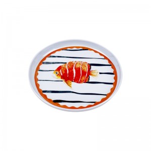 New Nordic Style Ocean Fish Design Round Plate Melamine Restaurant Plate For Food Serving