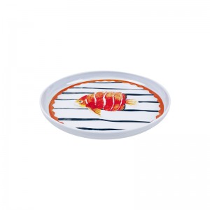 New Nordic Style Ocean Fish Design Round Plate Melamine Restaurant Plate For Food Serving