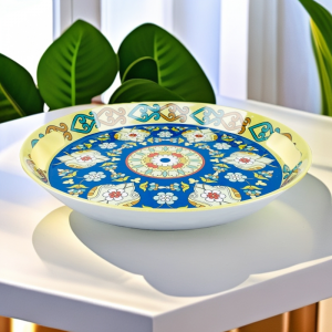 Plastic Tableware Unique Round Melamine Serving Tray With Handle