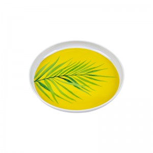 Wholesale Round Dinner Melamine Plate with Green Leaf Pattern Plastic Round Custom Plate