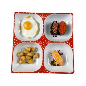 Factory wholesale white Melamine plate 4 compartment divide quadrate serving platter tray for appetizer dessert