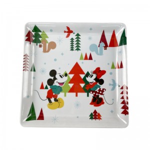 8 inch Christmas Pattern Modern Style Customize Reusable Square Plate Desert Dish Melamine Hard Plastic Desert Snack Side Plate