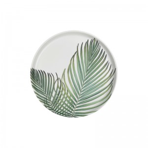 Design Printed Dinner Plates Creative Green Leaf Pattern Melamine Wedding Decor Charger Plate For Restaurant