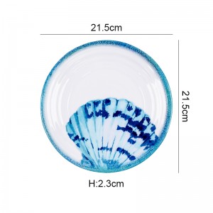 Hot sales melamine ocean series round shape with shell design fruit cake candy plate dinner plates