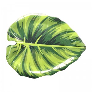 Wholesale food grade Melamine Green Leaf Shape plastic Plate Serving Platter