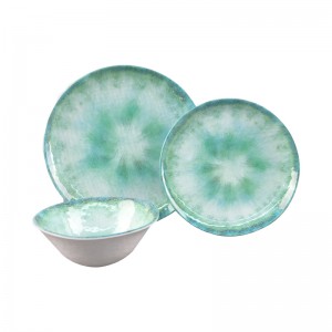 Seata Dinnerware Melamine de 12 pìosan truinnsearan agus bobhlaichean air an suidheachadh le soithichean a-staigh agus a-muigh airson 4 inneal-nigheadaireachd sàbhailte aotrom