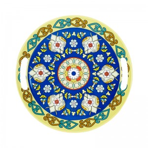 Plastic Tableware Unique Round Melamine Serving Tray With Handle