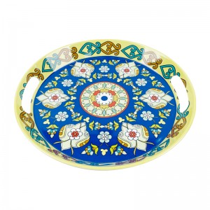 Plastic Tableware Unique Round Melamine Serving Tray With Handle