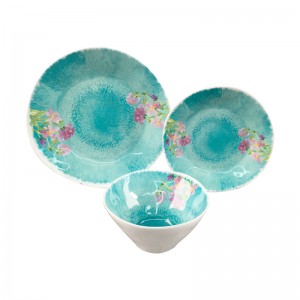 Pink Flower 3PCS Plastic Dinnerware Set Plate And Bowl Set For New Design High Temperature Melamine Dinner Set