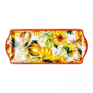 Rectangular Melamina Tray with Handles Thanksgiving and Fall Painted Pumpkin Design Melamine Serving Tray