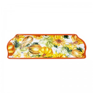 Rectangular Melamina Tray with Handles Thanksgiving and Fall Painted Pumpkin Design Melamine Serving Tray