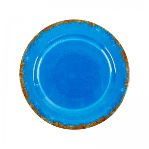 Wholesale unbreakable light blue melamine rustic plate dinnerware food grade daily use