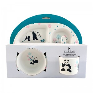 Cartoon Panda Pattern Design Luxury Melamina Baby Kid Bambini Piatto Ciotola Tazza Stoviglie Set da tavola 5 pezzi