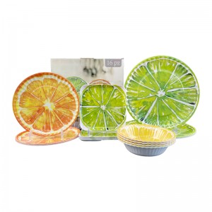 Custom Print Colorful Design Plastic Fruit Dinnerware Sets Melamine Plates Set