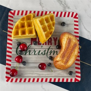 Holiday Christmas Melamine square Joy Wooden pattern Design Plastic Plates