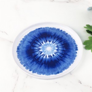 Melamine Plastic Custom Blue Ray Flower Pattern Round Edge Plate