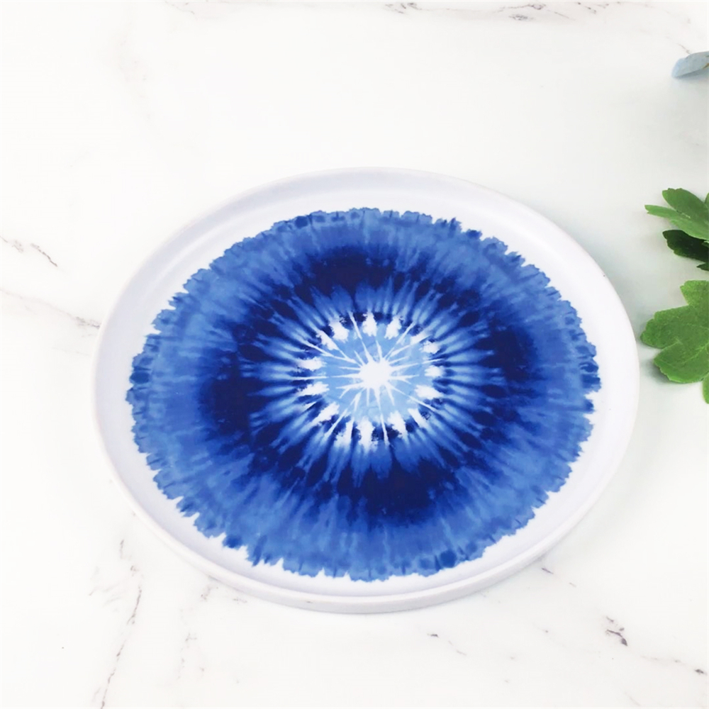 Free sample for Soup Plate - Melamine Plastic Custom Blue Ray Flower Pattern Round Edge Plate – BECO