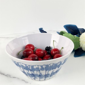 Melamine Plastic Custom Blue Ray Pattern Outside Round Soup Bowl