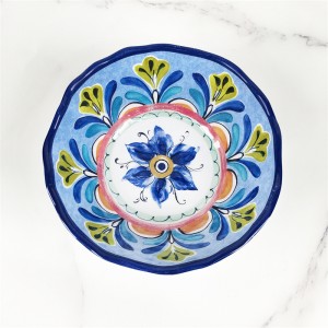 Plastic Aqua Blue Floral Design Modern Best Selling Melamine Elegant Home Dinnerware Set