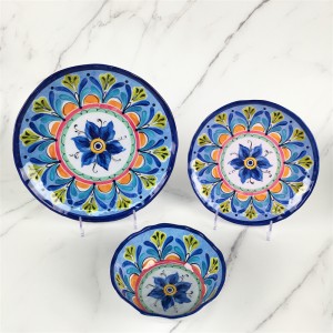 Plastic Aqua Blue Floral Design Modern Best Selling Melamine Elegant Home Dinnerware Set