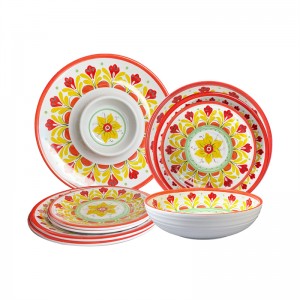 Plastic Safflower Gold Design Modern Melamine Elegant Vibrant Home Dinnerware Set