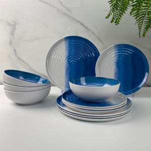 Tableware Plastic New Design Modern Melamine yangan Sky Blue White Dinnerware Ṣeto